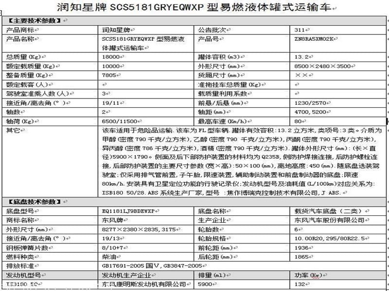 天錦易燃液體罐式運(yùn)輸車