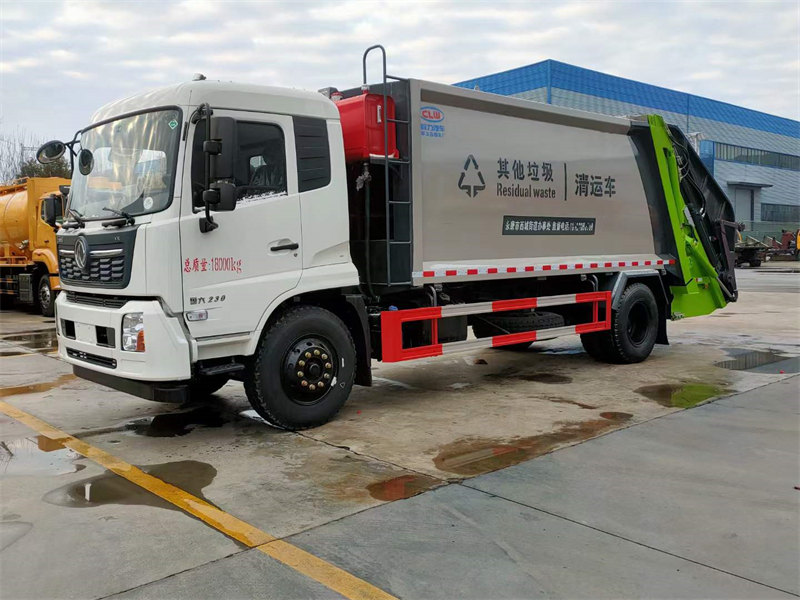 東風(fēng)天錦18立方壓縮垃圾車尾部大落地斗翻轉(zhuǎn)機(jī)構(gòu)