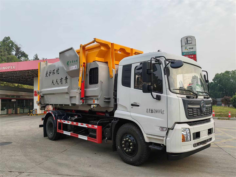 東風(fēng)天錦勾臂垃圾車可匹配12立方移動式壓縮垃圾箱